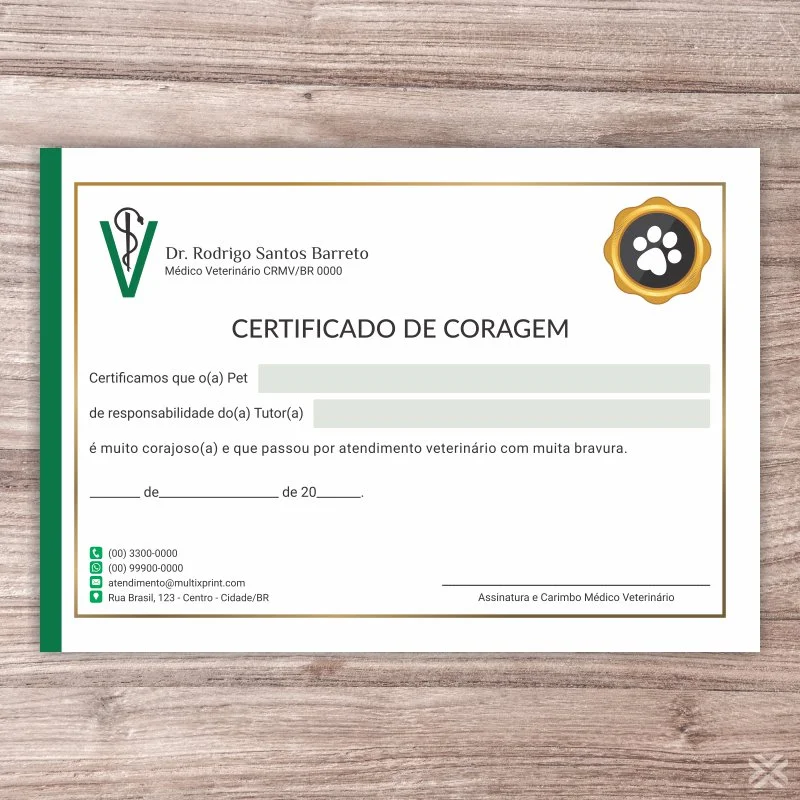 Certificado de Coragem Pet 3011