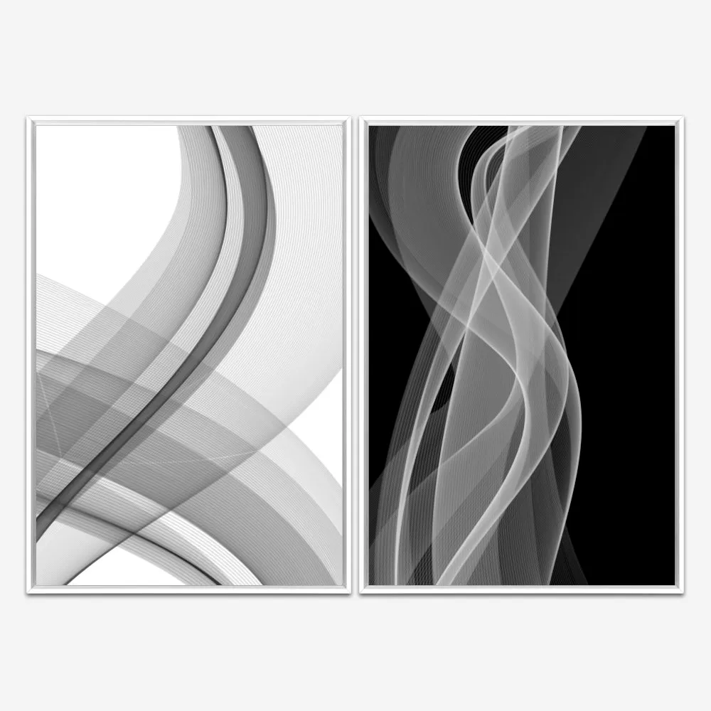 Quadro Abstrato Linhas Pretas e Brancas kit duas telas - Imagem 4