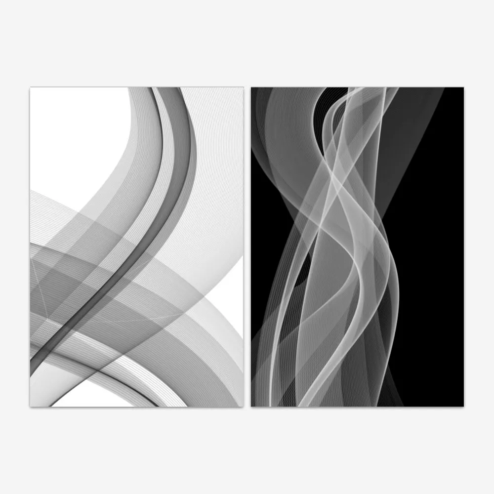 Quadro Abstrato Linhas Pretas e Brancas kit duas telas - Imagem 2