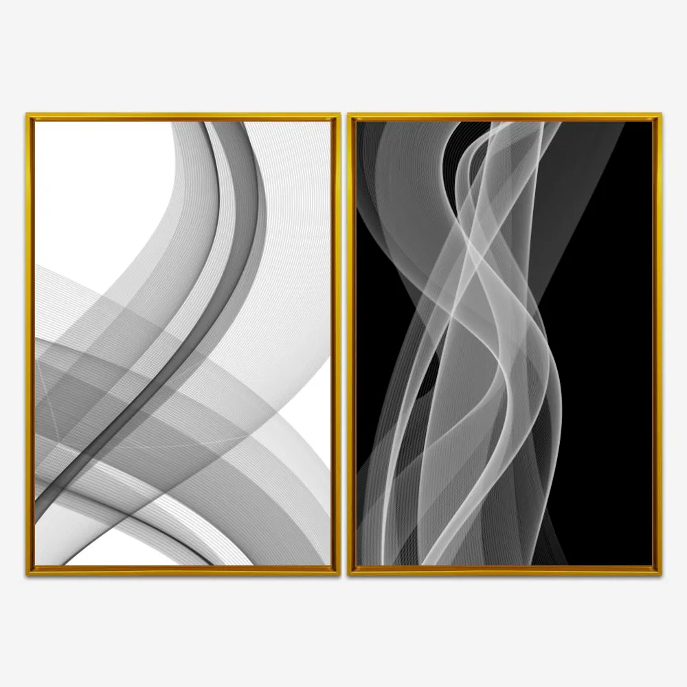 Quadro Abstrato Linhas Pretas e Brancas kit duas telas - Imagem 7