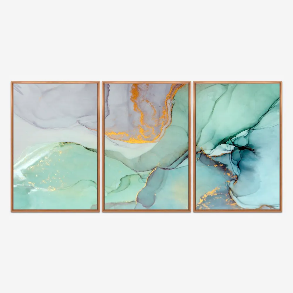 Quadro Abstrato Tinta Álcool Dourado kit três telas - Imagem 6