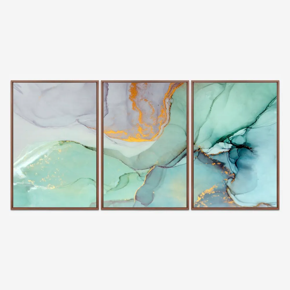 Quadro Abstrato Tinta Álcool Dourado kit três telas - Imagem 5