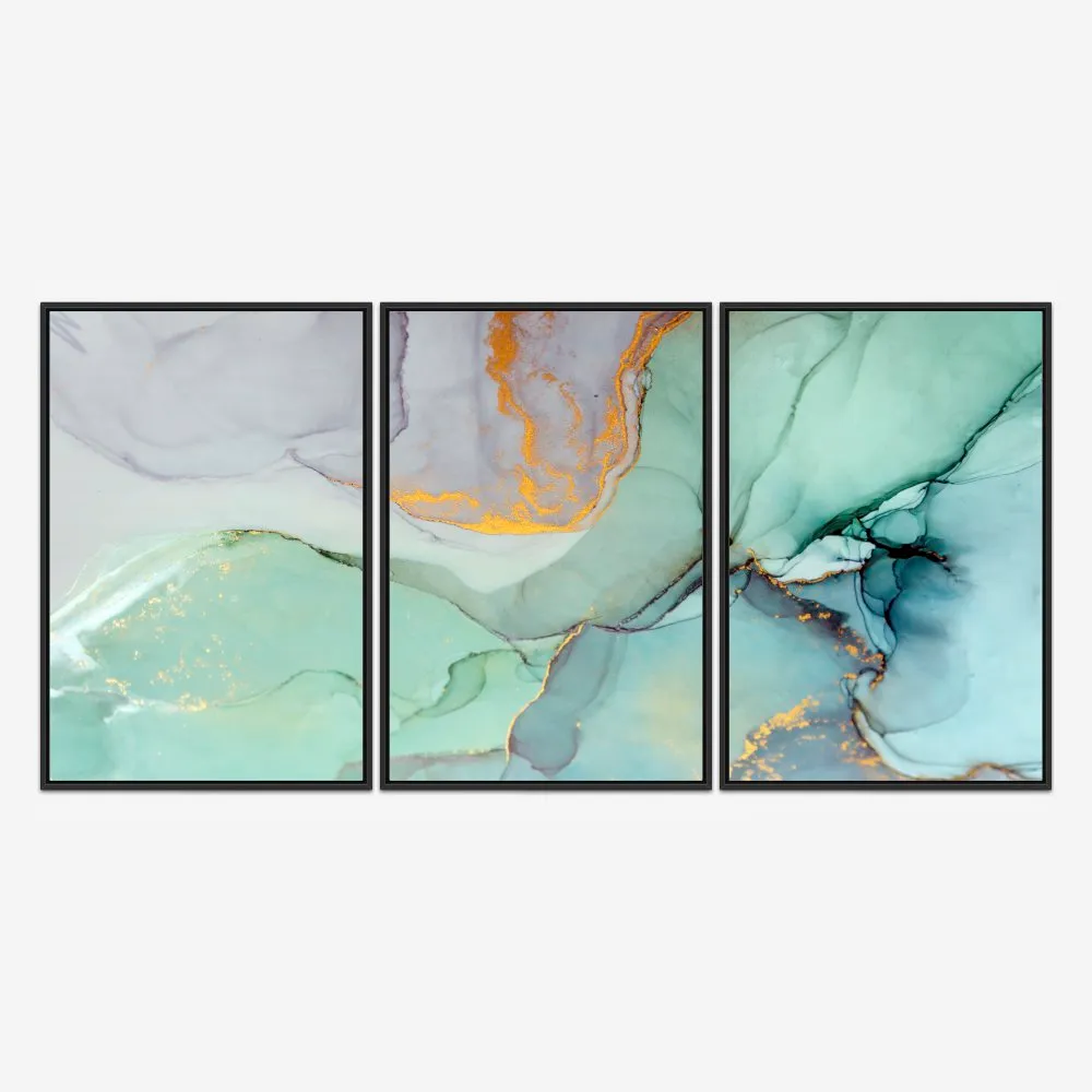 Quadro Abstrato Tinta Álcool Dourado kit três telas - Imagem 3