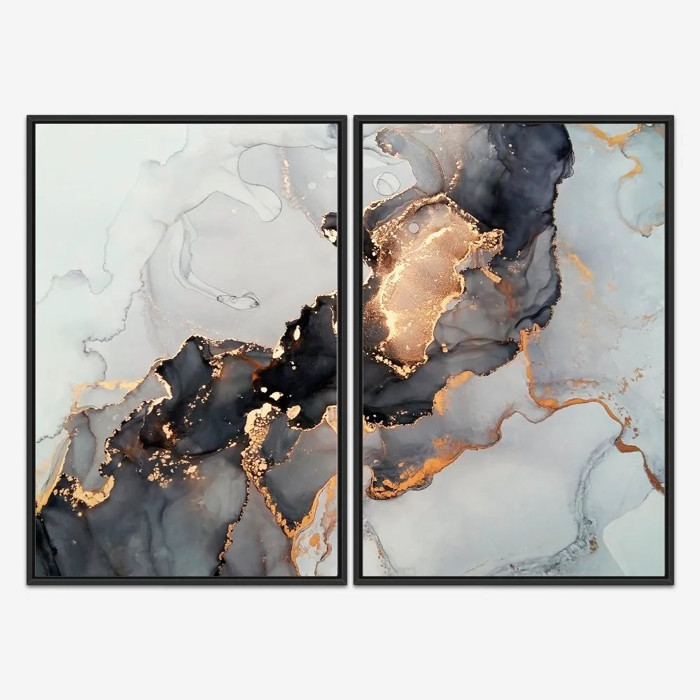 Quadro Marmorizado Preto e Dourado kit duas telas - Imagem 3