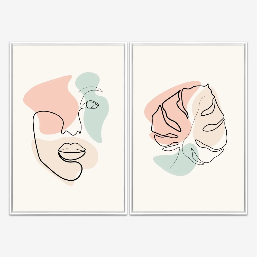 Quadro Arte Linear Minimalista Pastel kit duas telas - Imagem 4