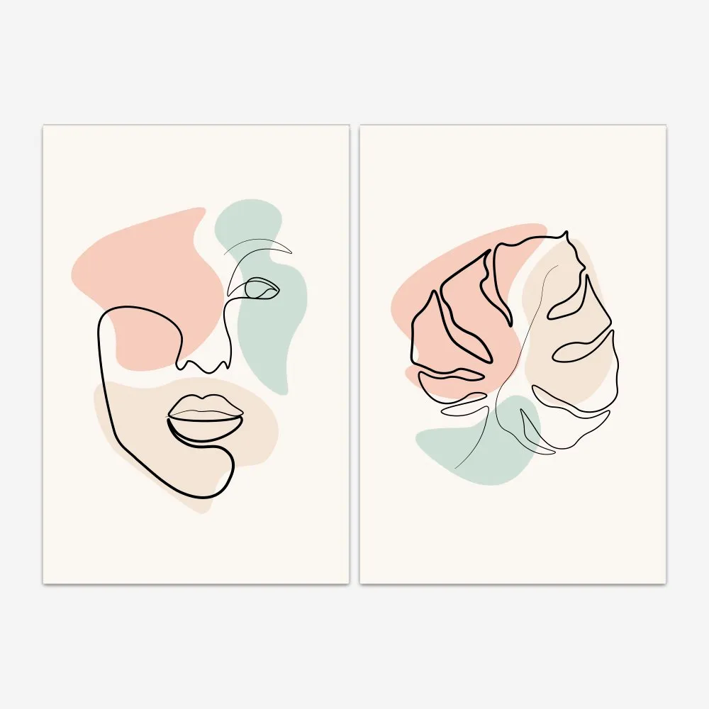 Quadro Arte Linear Minimalista Pastel kit duas telas - Imagem 2