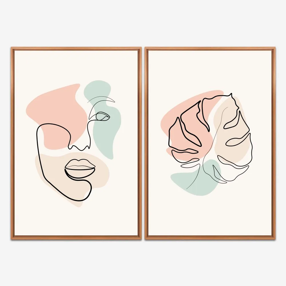 Quadro Arte Linear Minimalista Pastel kit duas telas - Imagem 6