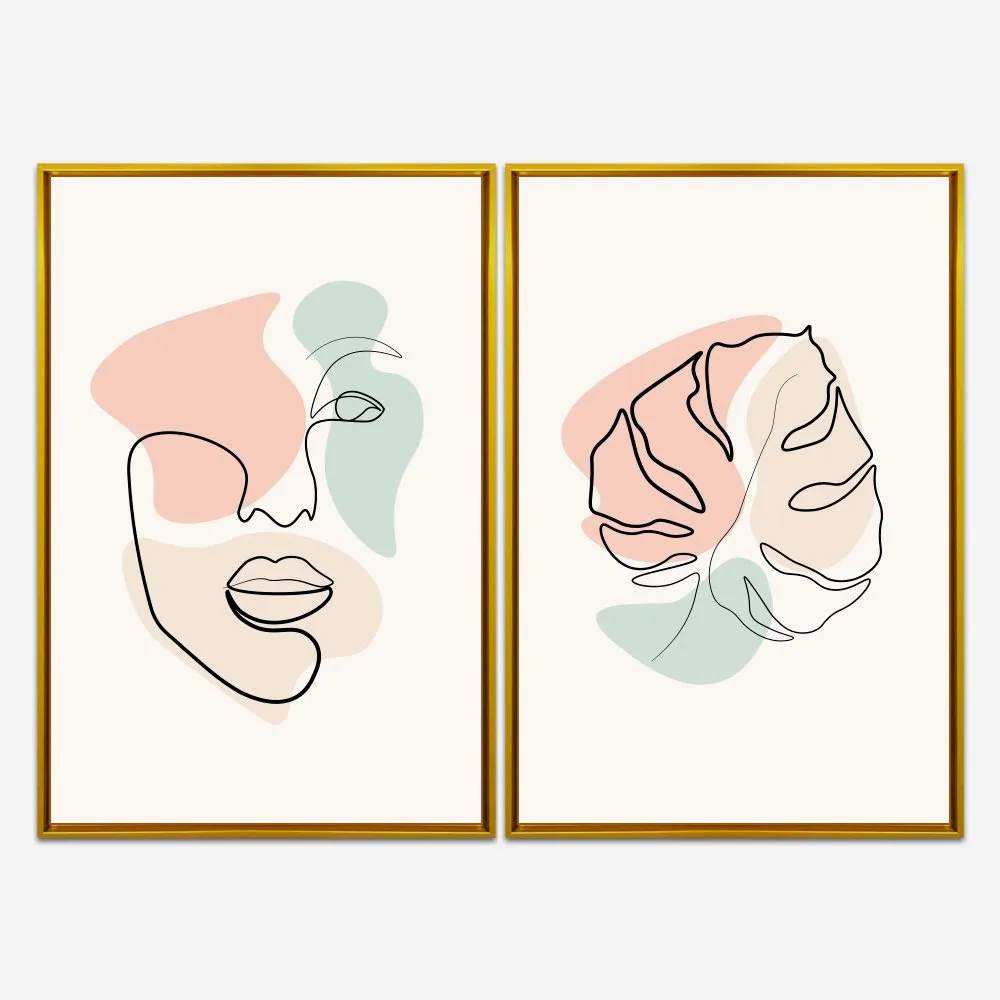 Quadro Arte Linear Minimalista Pastel kit duas telas - Imagem 7