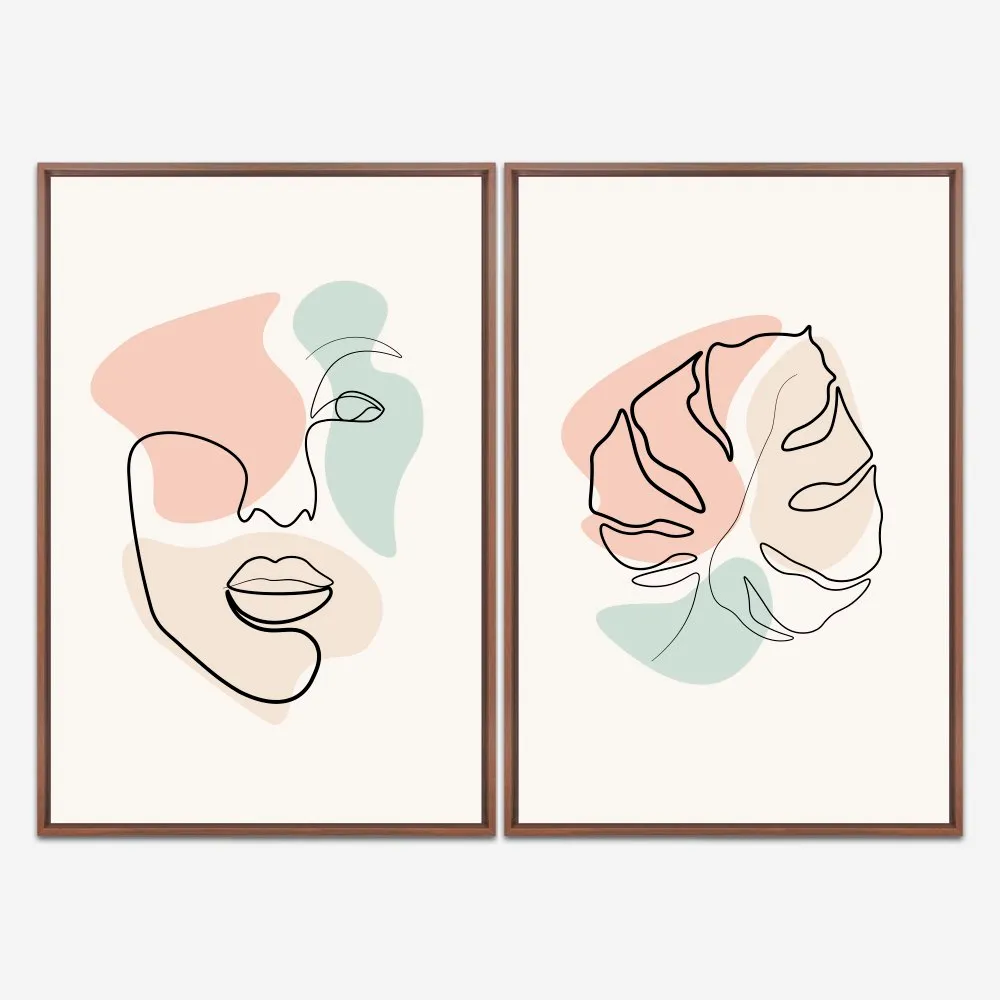 Quadro Arte Linear Minimalista Pastel kit duas telas - Imagem 5