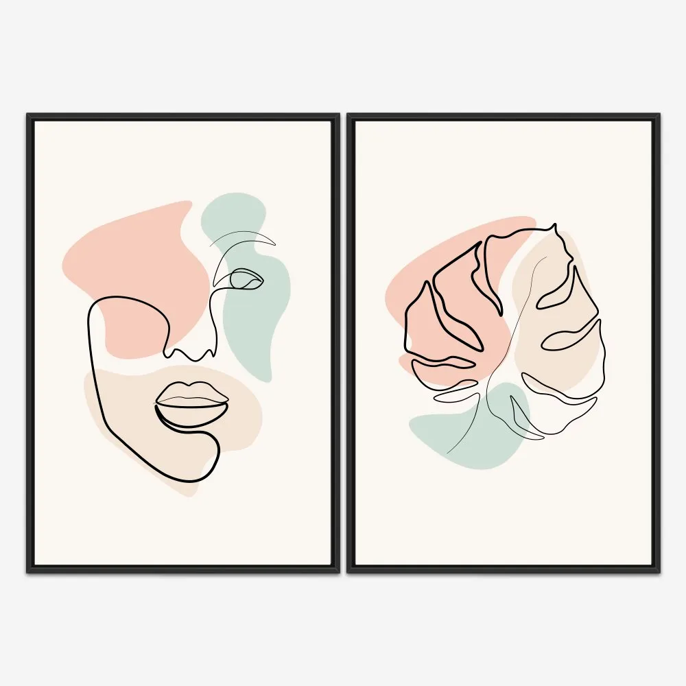 Quadro Arte Linear Minimalista Pastel kit duas telas - Imagem 3