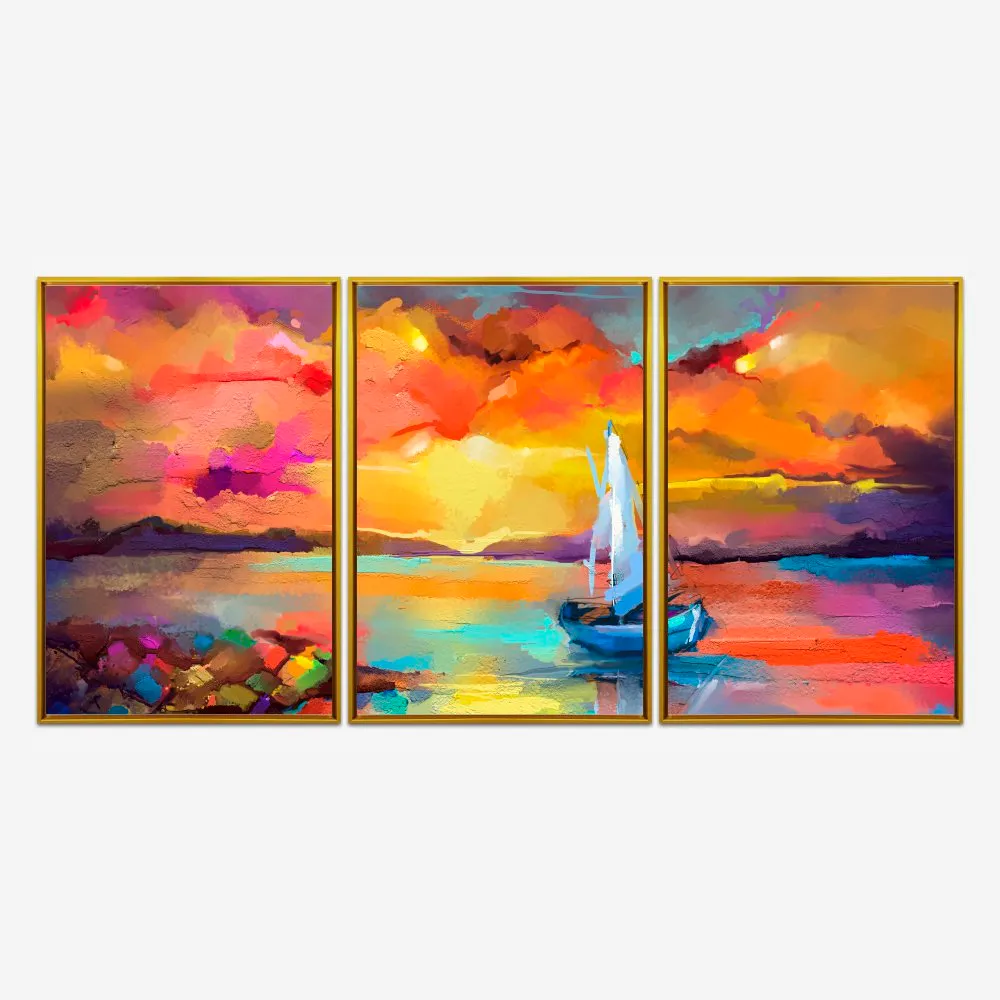 Quadro Barco Pintura kit três telas - Imagem 2