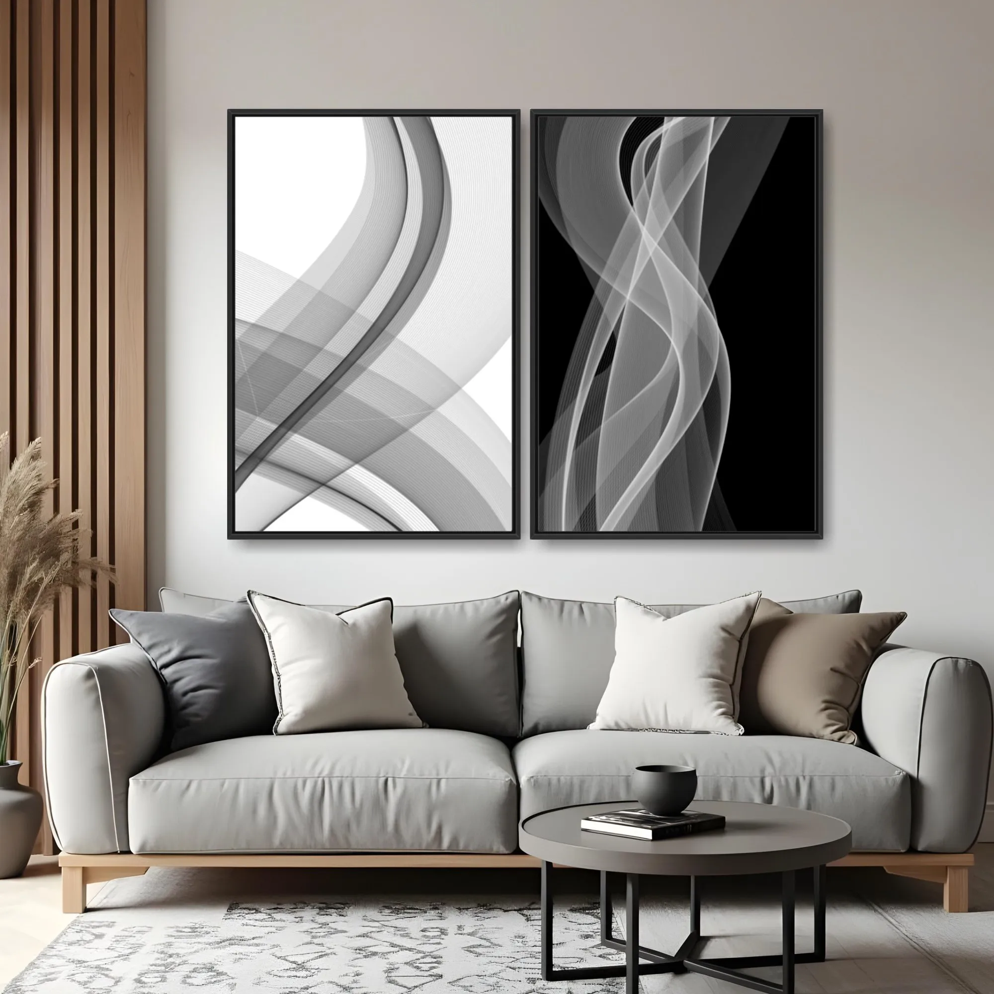 Quadro Abstrato Linhas Pretas e Brancas kit duas telas