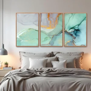 Quadro Abstrato Tinta Álcool Dourado kit três telas