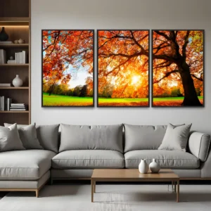 Quadro Árvore Outono Sunset kit três telas
