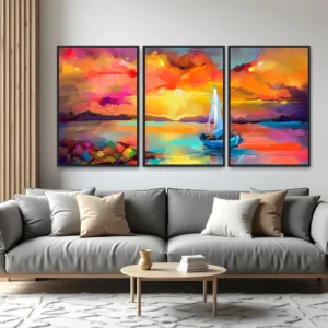 Quadro Barco Pintura kit três telas