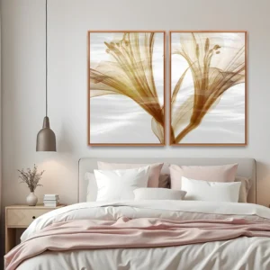 Quadro Flores Douradas kit duas telas