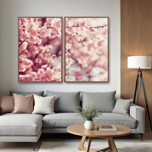 Quadro Flores Sakura Delicadas kit duas telas