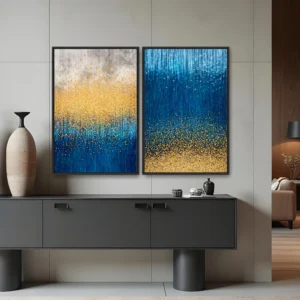 Quadro Glitter Dourado e Azul por Gabriel Mauro kit duas telas
