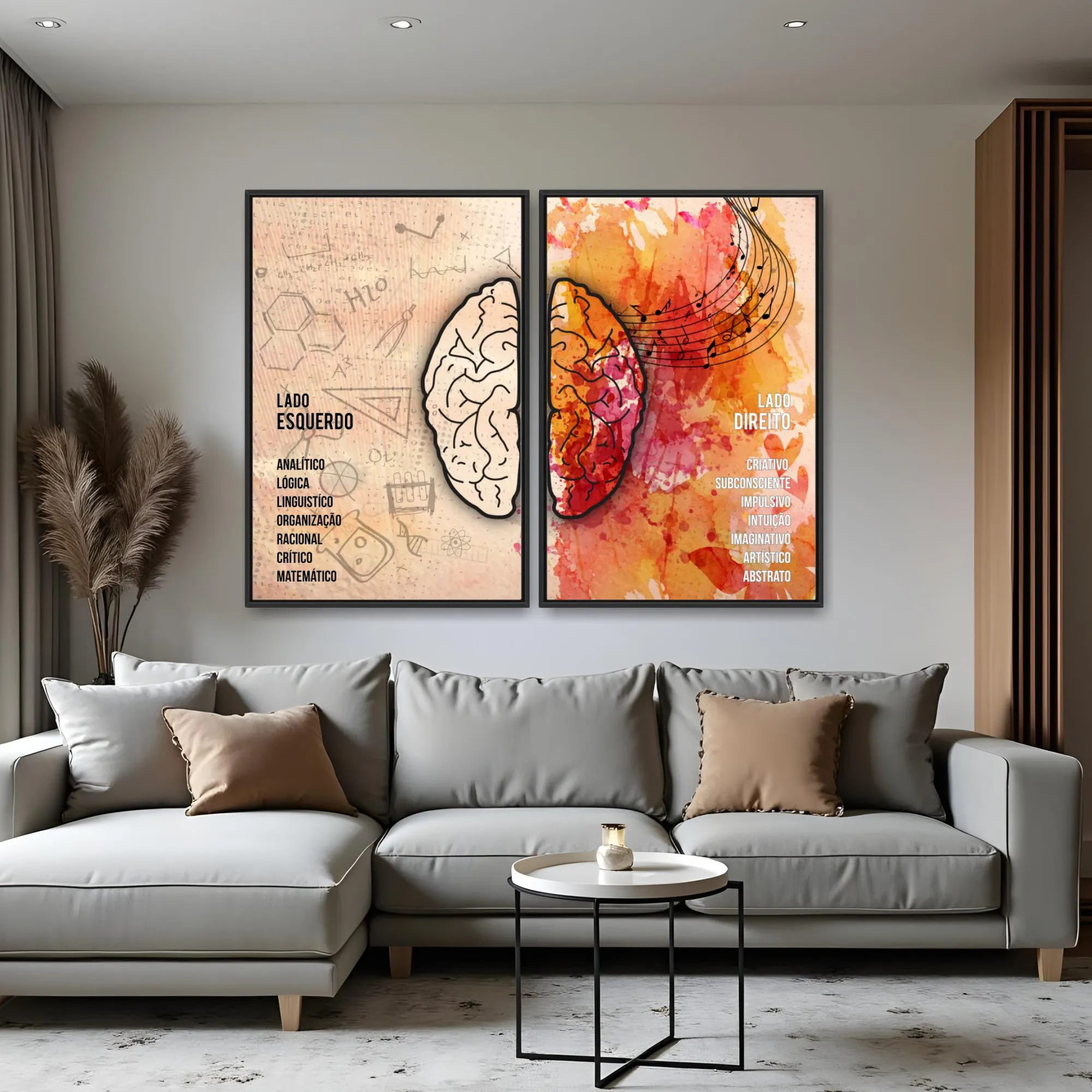 Quadro Psicólogo Dois Lados do Cérebro kit duas telas