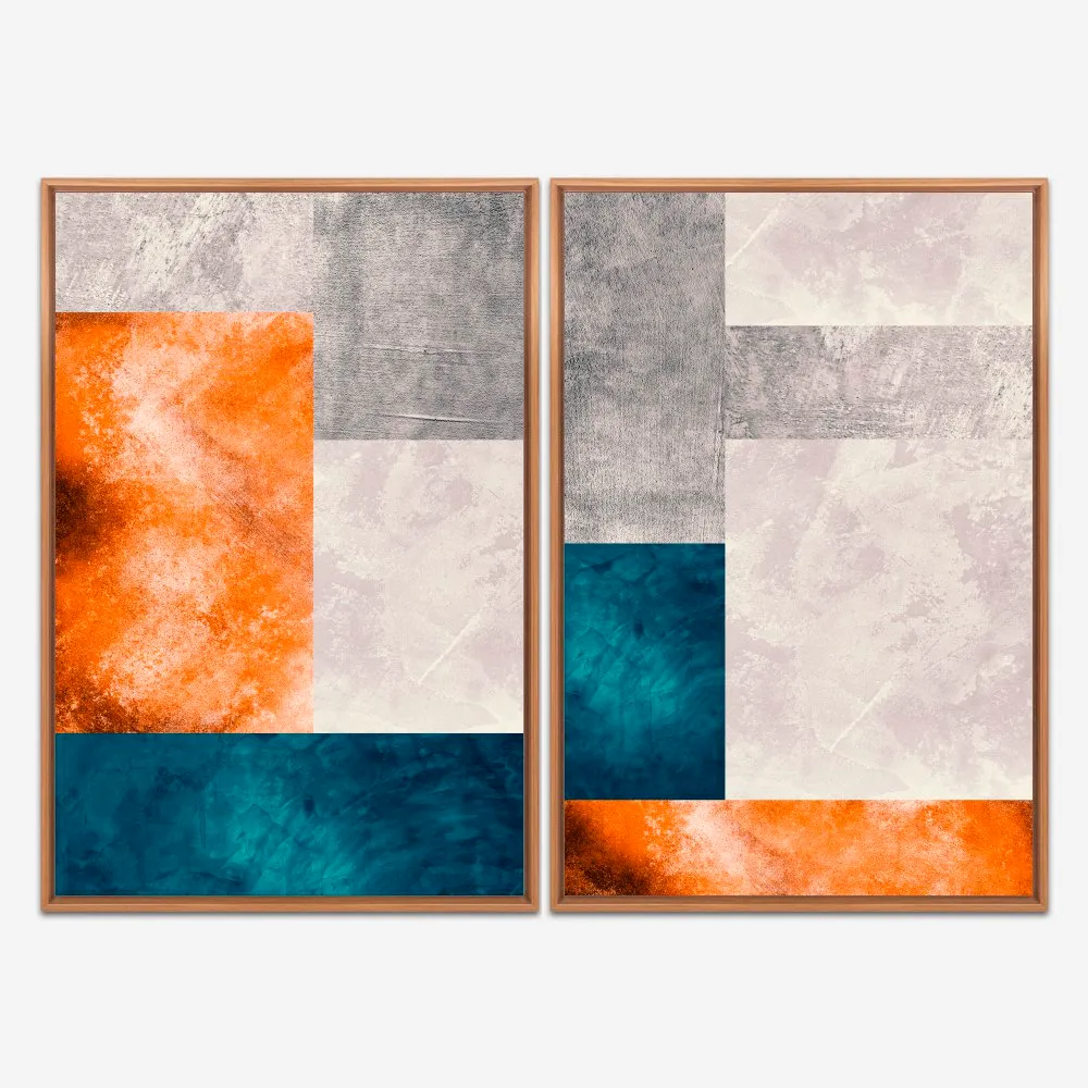 Quadro Abstrato Textura Azul e Laranja kit duas telas - Imagem 6