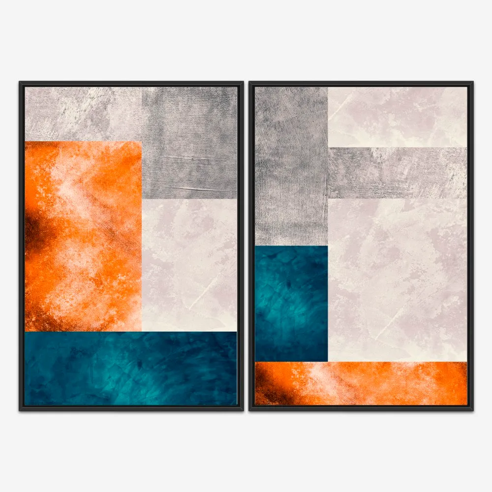 Quadro Abstrato Textura Azul e Laranja kit duas telas - Imagem 3