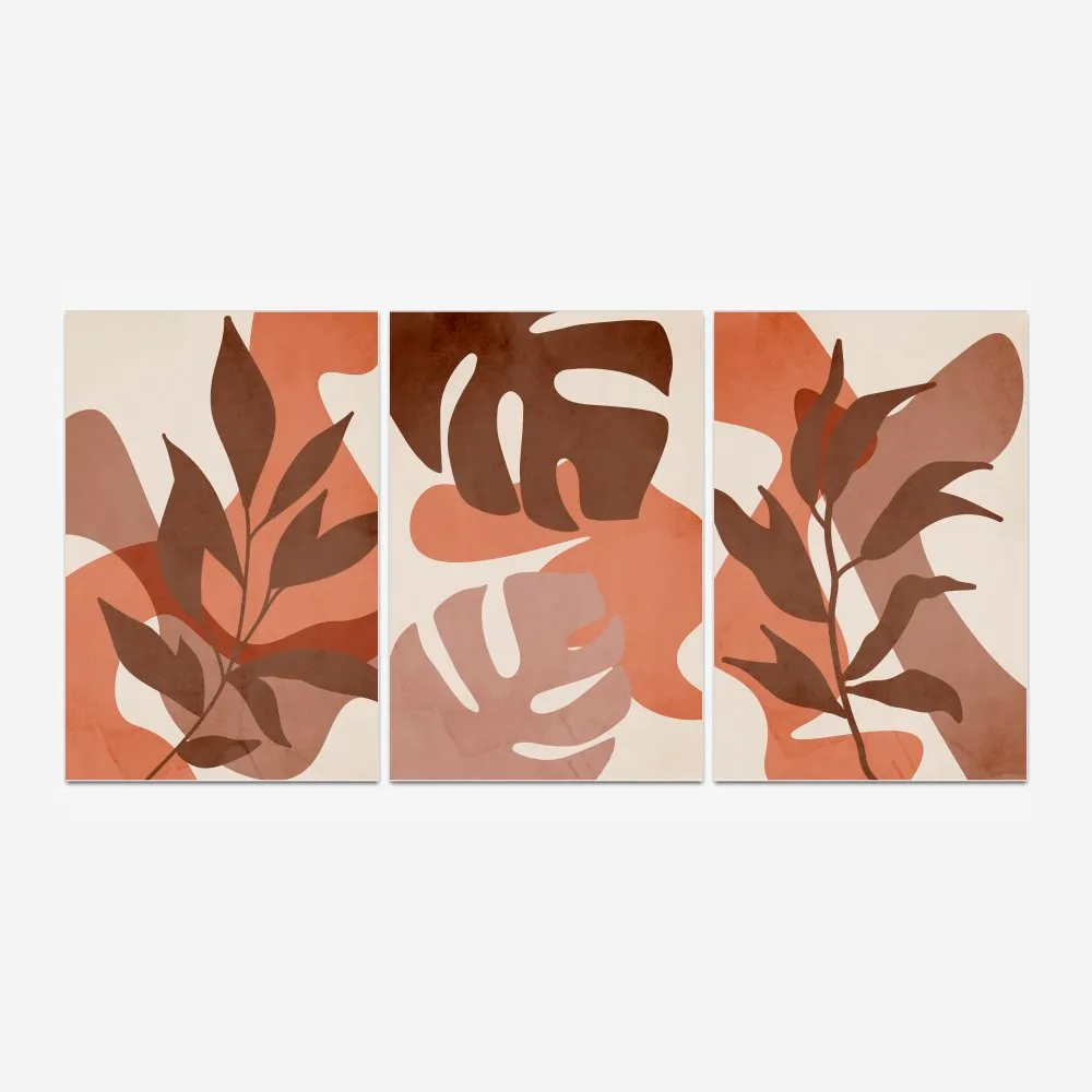 Quadro Folhas Orgânicas Terracota kit três telas - Imagem 2