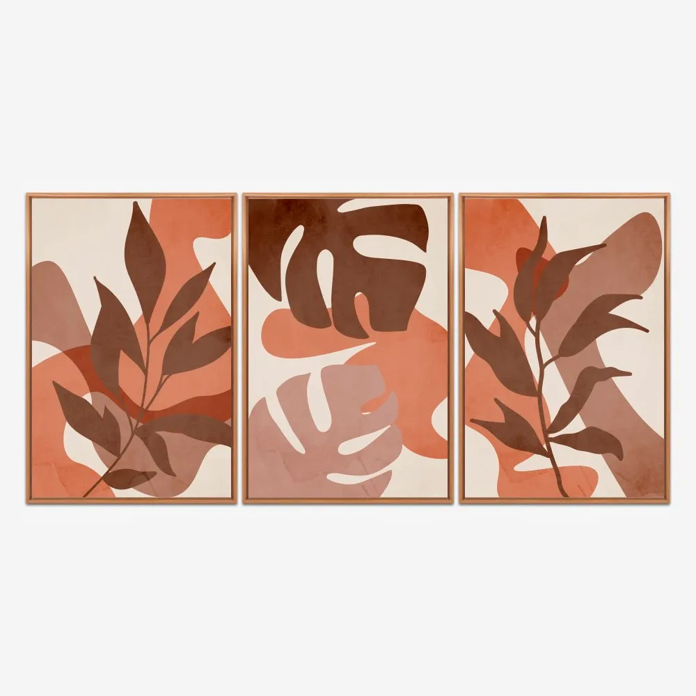Quadro Folhas Orgânicas Terracota kit três telas - Imagem 6