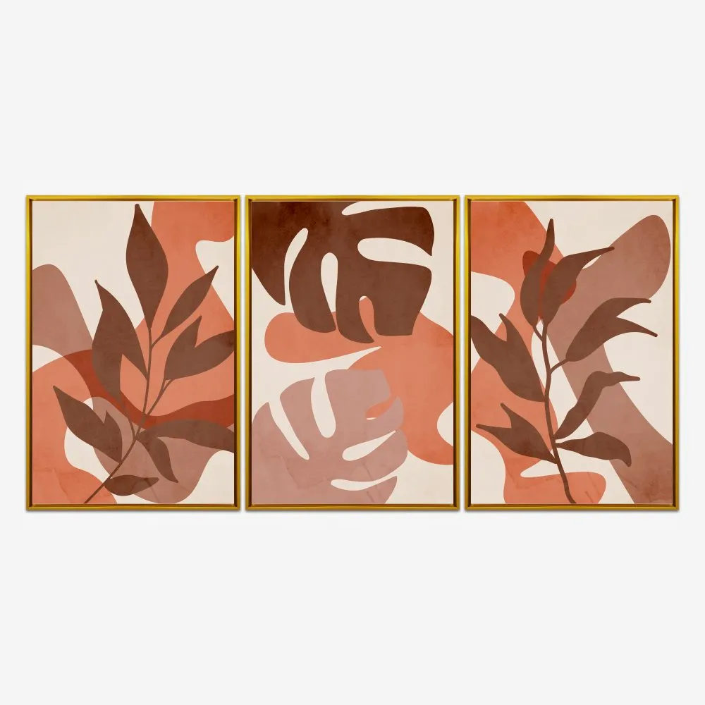 Quadro Folhas Orgânicas Terracota kit três telas - Imagem 7