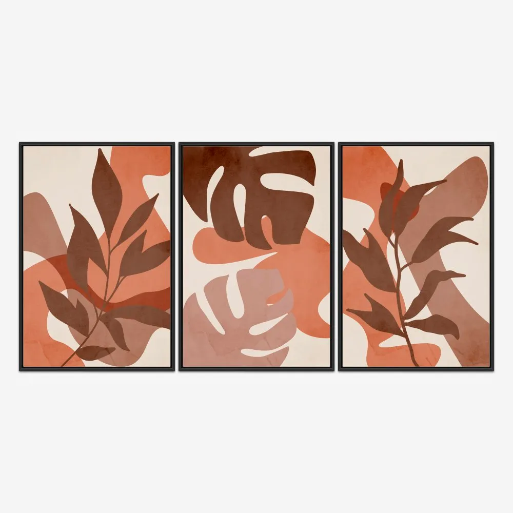 Quadro Folhas Orgânicas Terracota kit três telas - Imagem 3