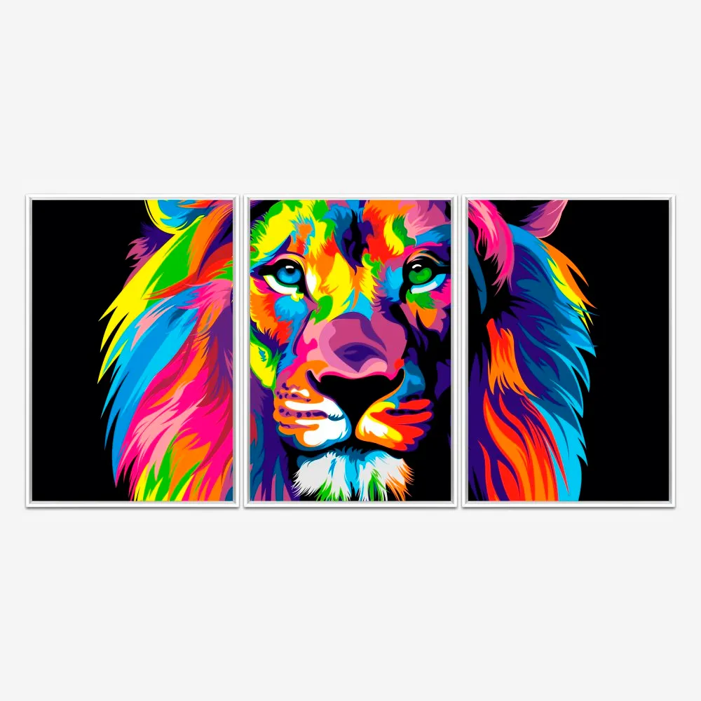 Quadro Leão Ilustrado Cores kit três telas - Imagem 4