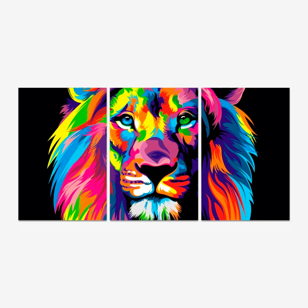 Quadro Leão Ilustrado Cores kit três telas - Imagem 2