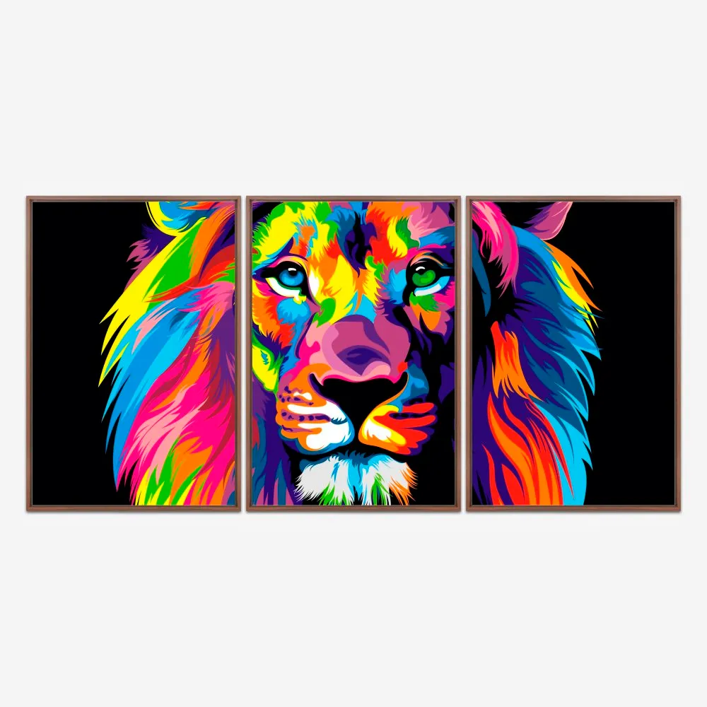 Quadro Leão Ilustrado Cores kit três telas - Imagem 5