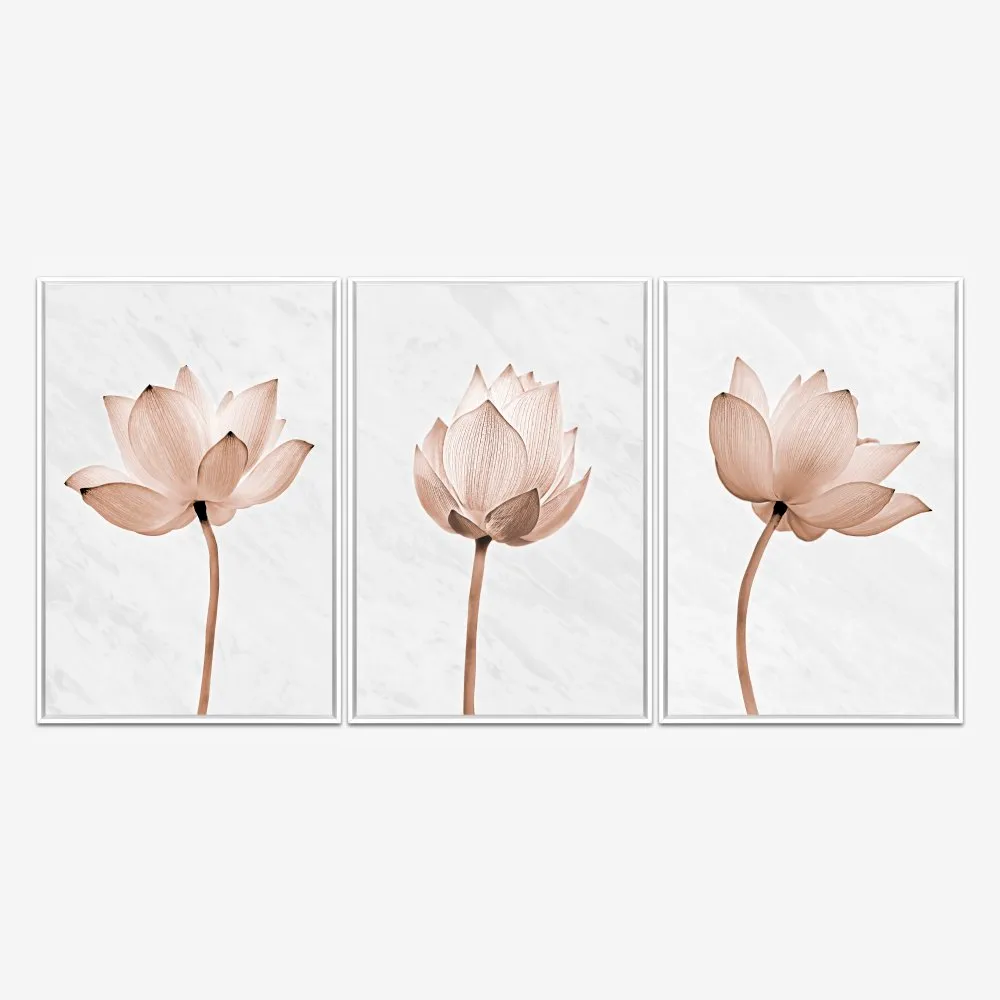 Quadro Marmorizado e Flores Decorativas kit três telas - Imagem 4