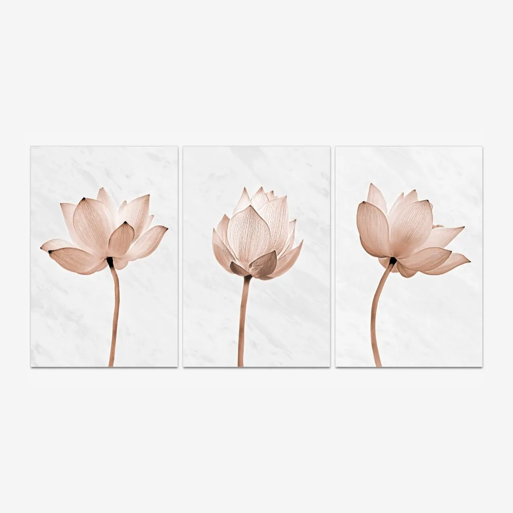 Quadro Marmorizado e Flores Decorativas kit três telas - Imagem 2