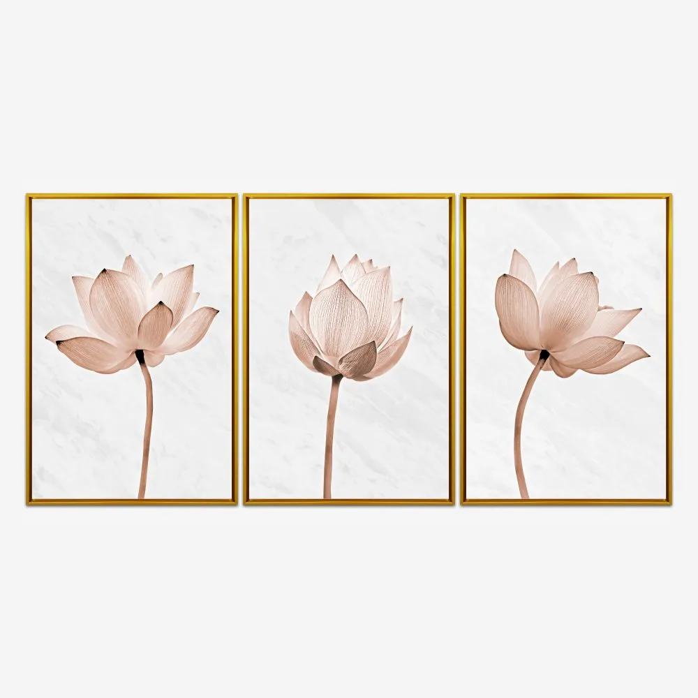 Quadro Marmorizado e Flores Decorativas kit três telas - Imagem 7