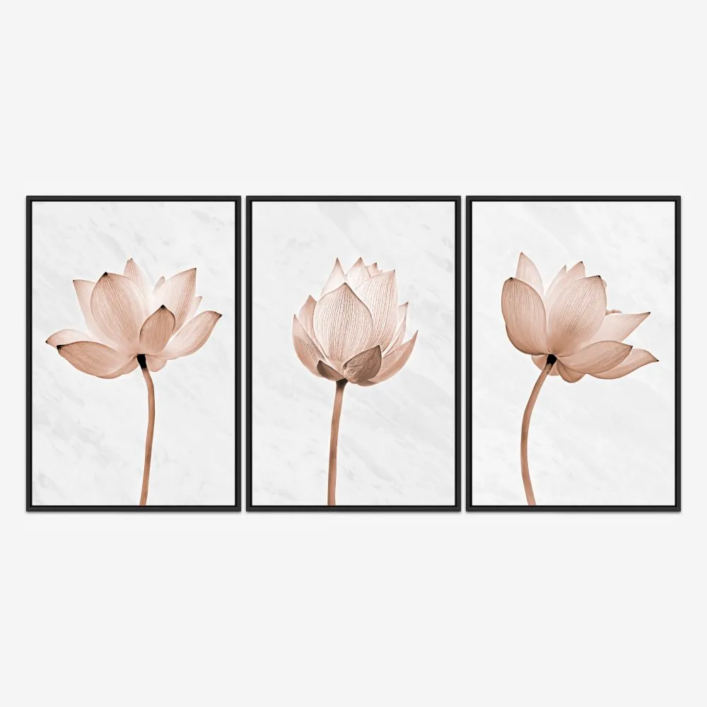 Quadro Marmorizado e Flores Decorativas kit três telas - Imagem 3