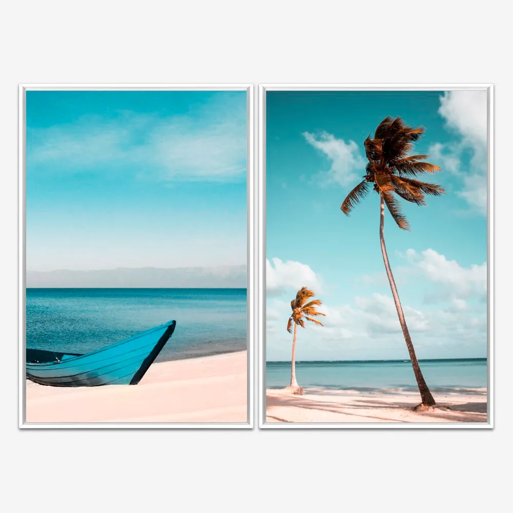 Quadro Praias Paisagens Barco e Palmeira kit duas telas - Imagem 4