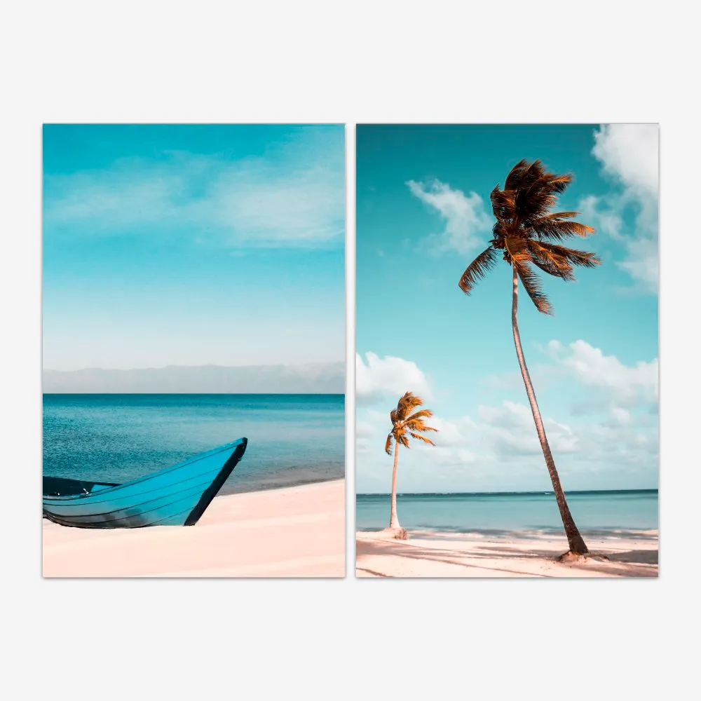 Quadro Praias Paisagens Barco e Palmeira kit duas telas - Imagem 2