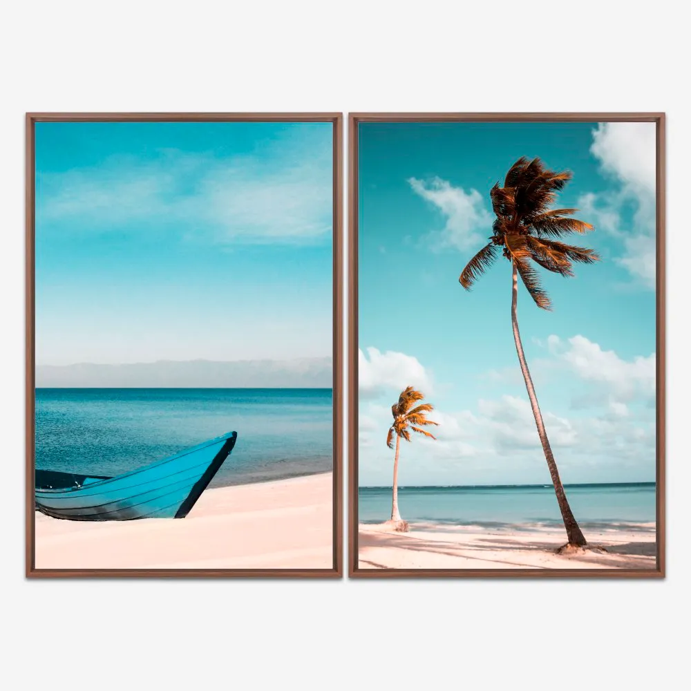 Quadro Praias Paisagens Barco e Palmeira kit duas telas - Imagem 5