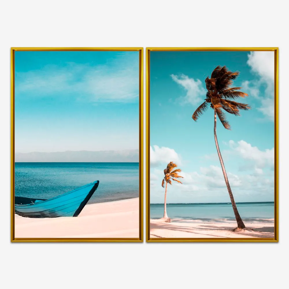 Quadro Praias Paisagens Barco e Palmeira kit duas telas - Imagem 7