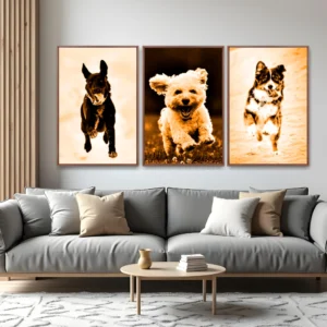 Quadro Cães Alegres kit três telas