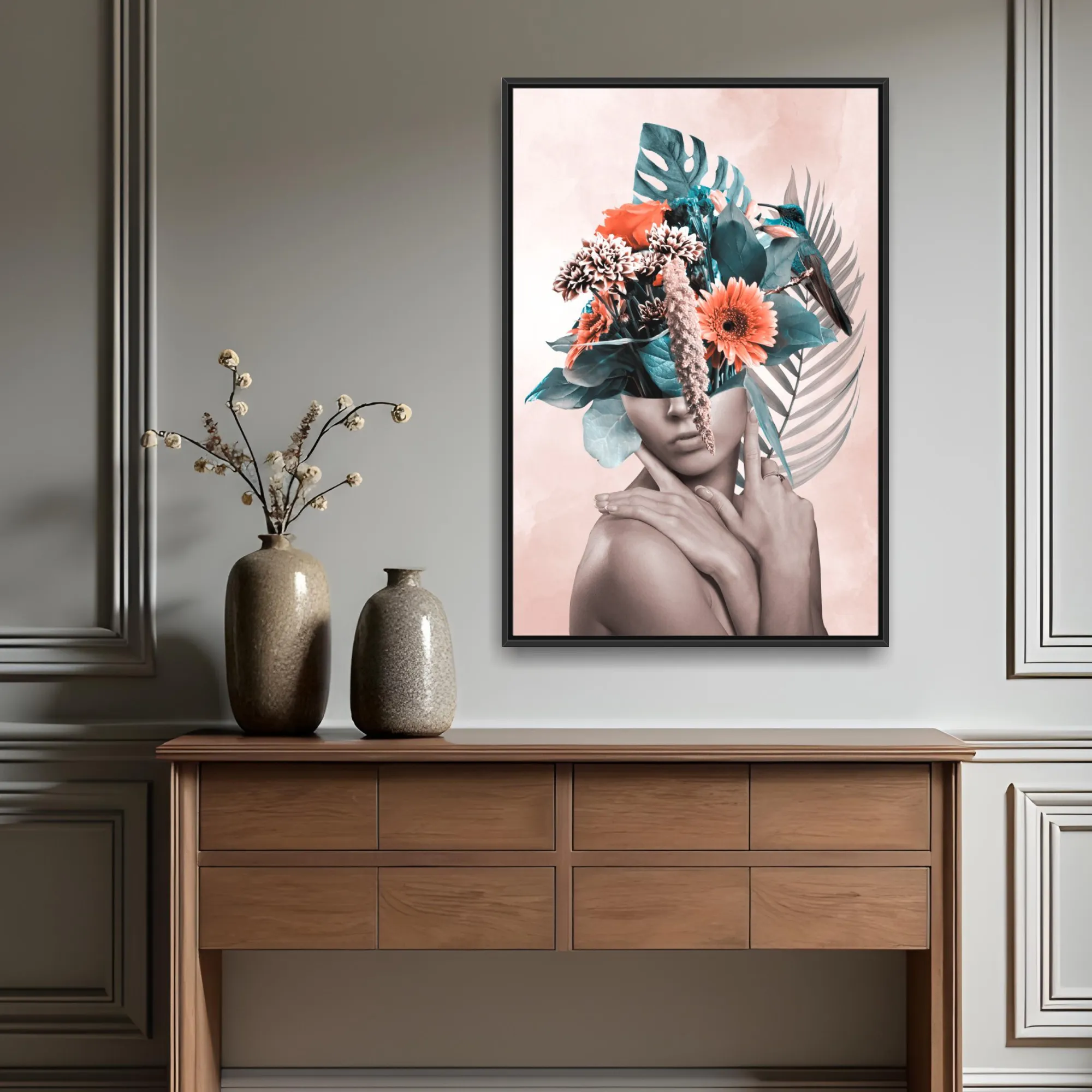 Quadro Colagem Mulher Sensual com Flores por Diego Angelo