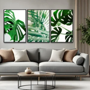 Quadro Folhagem Verde kit três telas