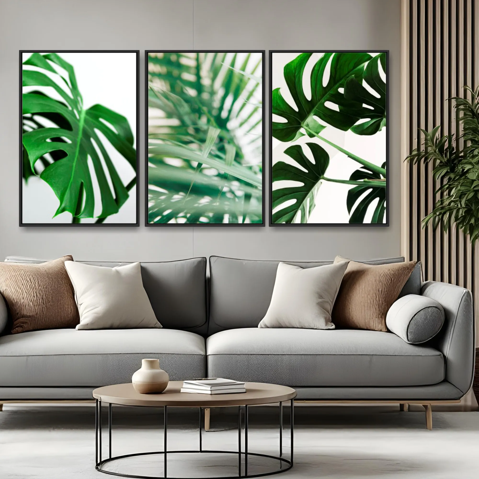 Quadro Folhagem Verde kit três telas