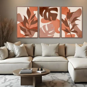 Quadro Folhas Orgânicas Terracota kit três telas