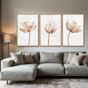 Quadro Marmorizado e Flores Decorativas kit três telas