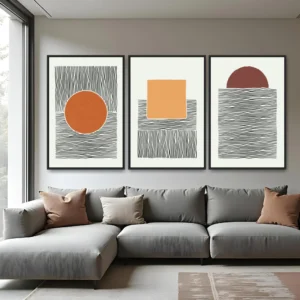 Quadro Minimalista Linhas Terracota kit três telas