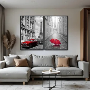 Quadro Paris Destaque Vermelho kit duas telas