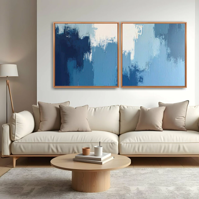 Quadro Abstrato Paint Tons Azuis kit duas telas