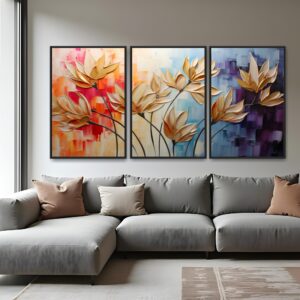 Quadro Flores Colorful kit 3 telas